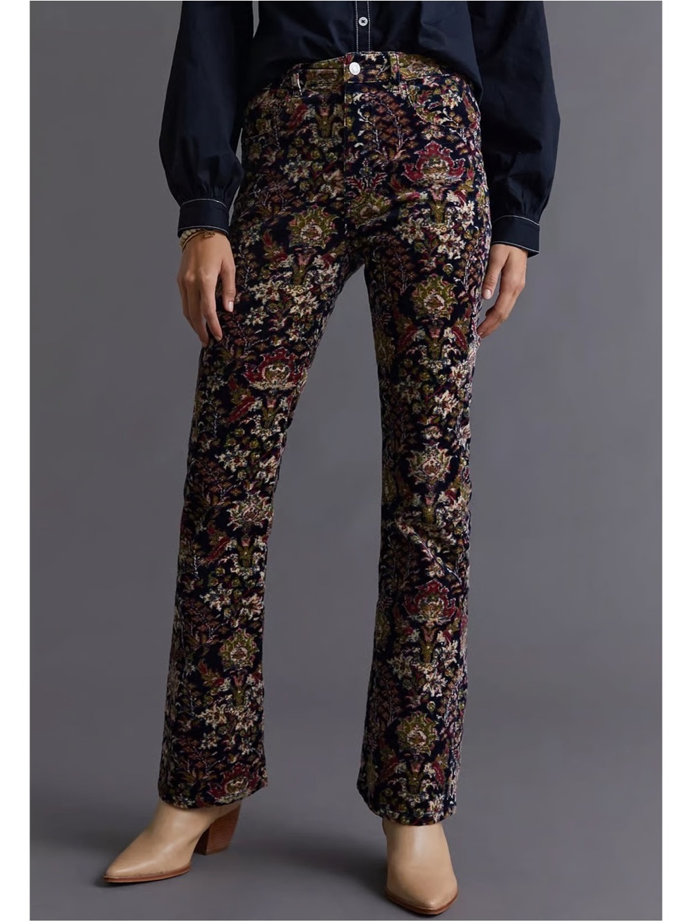 Anthropologie Pilcro The Icon Flare Floral Corduroy Bootcut Pants Petite 26